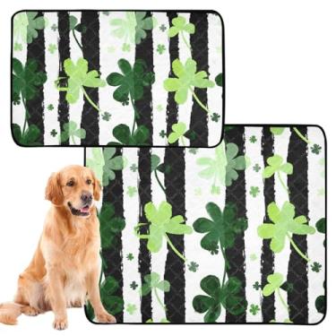Imagem de TSENQUE Clover Leaves Listrado Preto Verde Reutilizável Pee Pad Pet Pee Pads para Cães Impermeável Gaiola de Cachorro Almofadas Absorventes Fofos para Cachorros, Pequeno x Pacote com 3