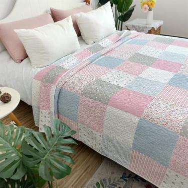 Imagem de Colcha de algodão acolchoada, estilo campestre, lençol, cobertor, edredom, roupa de cama quente, rosa, 230x250cm