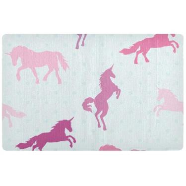 Imagem de TSENQUE Tapete personalizado colorido unicórnio fofo cavalo Halloween fofo bem-vindo fosco ao ar livre, tapete de porta impermeável antiderrapante tapetes de entrada interior, 81 cm x 50 cm