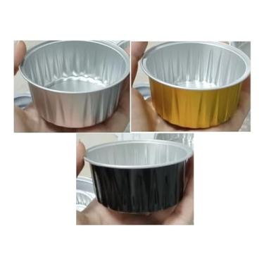 Imagem de JarThenaAMCS 60 peças de formas de graduação com tampas, suportes de cupcake de folha de alumínio, preto, dourado, prata, forros de muffin, mini formas de bolo, copos de ramequim, recipientes de
