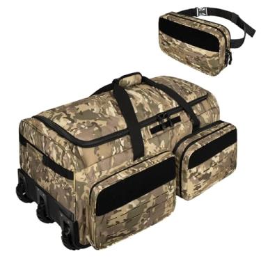 Imagem de Bolsa esportiva com rodas, bolsa grande de 120 L, bolsa de viagem militar à prova d'água para acampamento militar tático, Camuflagem amarela