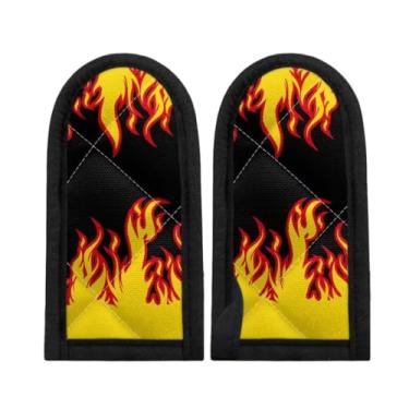 Imagem de Coldinair Burning Fire Suporte de alça quente preto com proteção contra o calor, cabo de poliéster, frigideiras de ferro fundido, 2 peças, capa de frigideira de ferro fundido para cozinha