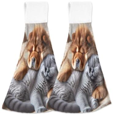 Imagem de TSENQUE Chow Chow Toalhas de mão penduradas para cachorro fofo gato para cozinha toalhas de chá de forno personalizadas conjunto de 2 decorações de cozinha modernas absorventes, 46 x 35 cm