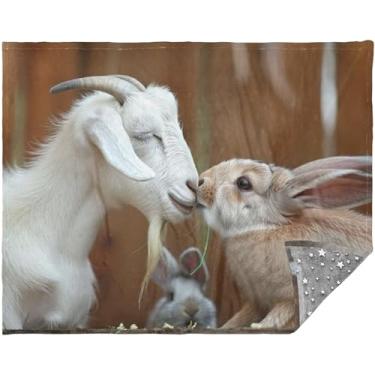 Imagem de Cobertor de cabra coelho beijo engraçado personalizado macio para sofá adultos cobertores quentes para o inverno 177,8 cm x 139,7 cm cobertores divertidos e aconchegantes