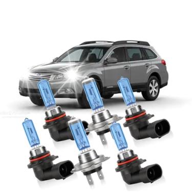 Imagem de KINGSOFE Lâmpadas de farol de halogênio para Subaru Outback 2010-2014, 9005/HB3/H10 Feixes altos, Feixes baixos H7, 9006 faróis de neblina, luzes frontais brilhantes, Plug and Play, pacote com 6