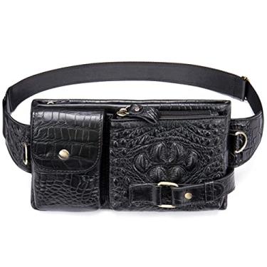 Imagem de Pochete masculina, bolsa de cintura robusta de couro genuíno para homens, mochila de cintura para mãos livres, Preto, Small