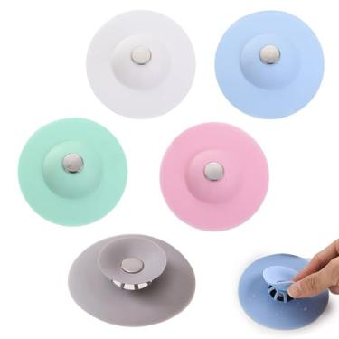 Imagem de 5 peças de filtro de pia - rolha de ralo de chuveiro, material de silicone é fácil de instalar e limpar, adequado para bloquear itens e cabelo em cozinhas e banheiros (multicolorido)