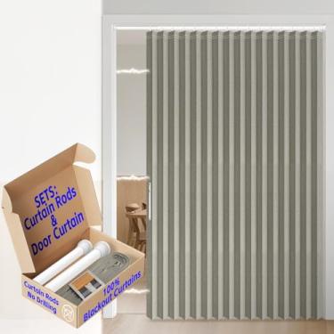 Imagem de AJAZZ Cortina de porta sanfonada 100% blackout para portas sanfonadas invisíveis interiores para quarto, sala de estar (1 pacote, 74 L x 78 C, cinza + varão)