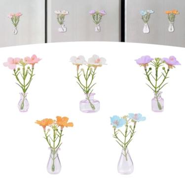 Imagem de UFURMATE Ímãs decorativos de geladeira, 5 peças, vaso de vidro de flor, decoração de geladeira, vaso pequeno, conjunto de ímãs para geladeira, armário de metal (rosa)