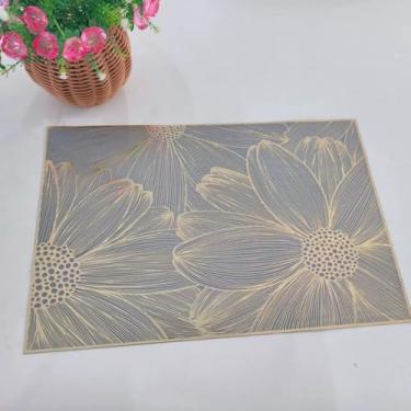 Imagem de Kit 4 ou 6 Jogo Americano Mesa Posta Antiderrapante Resistente ao Calor para Jantar (Base cinza-dourada floral,6 Pecas)