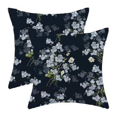 Imagem de GIOPAMGO Conjunto de 2 capas de almofada de primavera, 45,7 x 45,7 cm, floral, azul marinho, flores de fazenda, decoração de primavera, verão, para casa, sofá, ar livre