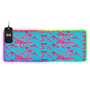 Imagem de CEBUGI Bows Mouse Pad de carregamento sem fio 15W mouse pad rápido para jogos com 14 iluminação LED RGB para jogos, PC, laptop, mesa 80 x 30 cm