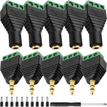 Imagem de MKBKLLJY 6 peças 3,5 mm (1/20.3 cm) áudio estéreo balanceado macho fêmea jack para AV 3 parafusos vídeo balun terminal conectores adaptador 3,5 mm 3 polos plugue TRS fone de ouvido parafuso auxiliar