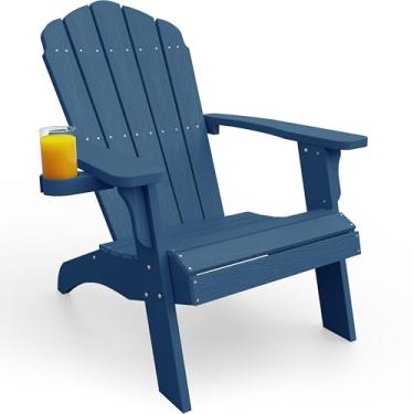 Imagem de YEFU Cadeira Adirondack grande com suporte de copo, cadeira de fogueira de plástico ao ar livre, resistente ao clima, cadeira de madeira de poliéster, usada em pátio, gramado, deck, serviço pesado,