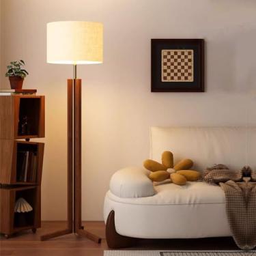 Imagem de Luminária de chão clássica decorativa com cúpula de tecido, corpo em ferro, estilo vertical, ideal para leitura e iluminação em salas de estar e quartos. Perfeita para criar um ambiente acon