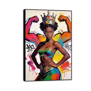 Imagem de SDYJ6GSW Black Queen Wall Art Graffiti Girl Canvas Poster Abstract Crown Art Prints African American Queen Pictures inspiradoras decoração de parede para mulheres sala de estar 45 x 30 cm (18 x 12 pol