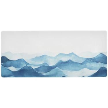 Imagem de Aquarela Blue Sea Waves Mesa Mousepad Controle de Precisão, Mouse Pad Grande Gaming, 80 x 39,9 cm, Mouse Pad Gamer