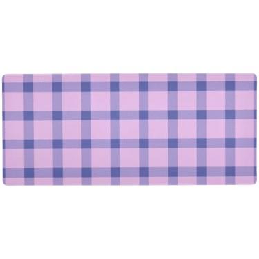 Imagem de Lindo tapete de mesa lilás xadrez rosa antiderrapante para jogos, mouse pad de computador, mouse pad de mesa completa, 80 x 30 cm