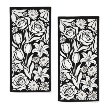 Imagem de qiuhuang Toalhas de mão florais para banheiro, 2 pacotes de toalhas decorativas margaridas florais 71 x 35 centímetros toalhas de prato boho para casa spa academia decoração primavera verão meados do