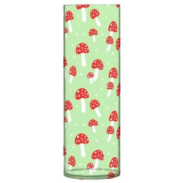 Imagem de CEBUGI Vaso de flor de cogumelo vermelho 10 x 30 cm, vaso cilíndrico para flores, vaso transparente inquebrável para decoração de casa de festa de casamento