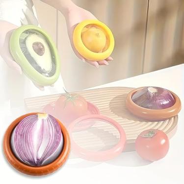 Imagem de 1 caixa de armazenamento de frutas de grande capacidade, hermética, sem BPA, design empilhável para abacate, cebola, limão e legumes para geladeira, marrom