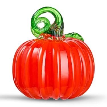 Imagem de Estatuetas colecionáveis de abóbora de vidro soprado à mão, peso de papel de abóbora de vidro, decoração de ação de graças, decoração de casa, decoração de escritório. (Laranja)