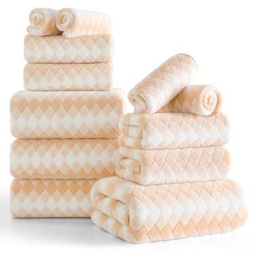 Imagem de Conjunto de 12 toalhas de diamante branco amarelo - 4 toalhas de banho, 4 toalhas de mão, 4 toalhas de banho de poliéster macio com laço absorvente toalha de banho toalha de praia de secagem rápida