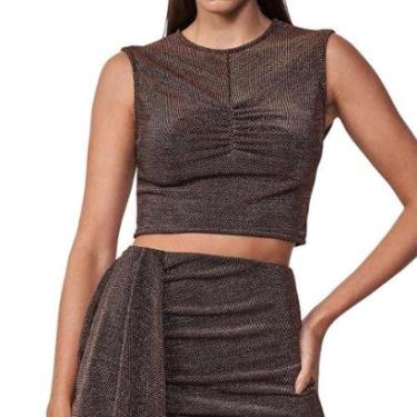 Imagem de Blusa Colcci Metalizada Encurtada Com Drapeado Feminina-Feminino