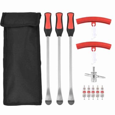 Imagem de ZJchao Conjunto de Alavancas de Pneu de, Durável, Multifuncional, Colher de Pneu, Ferramenta de Troca de Com Protetores de Aro, Núcleos de Válvula para Bicicleta, (Vermelha)