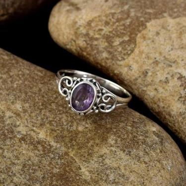 Imagem de 1 anel de cobre prata antiga com padrão de ametista sintética minimalista retrô, 9, Metal, Sem pedra preciosa