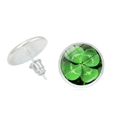 Imagem de Brincos de trevo de quatro folhas da sorte para mulheres, simples, delicados, trevo irlandês, trevo, verde, flor, piercing, Tragus, Dia de São Patrício, joias de boa sorte, acessórios para festivais