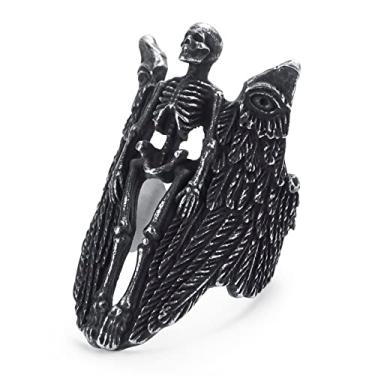 Imagem de KIRTIJW Anéis de caveira masculinos de aço inoxidável gótico motociclista punk caveira joia para homens tamanho 8-13, aço, Sem pedra preciosa