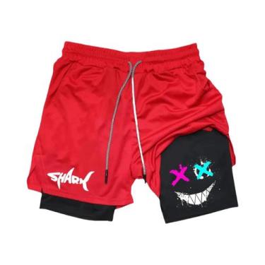 Imagem de Shorts De Treino Masculinos De Verão Com Dupla Camada, Estampa Gráfica