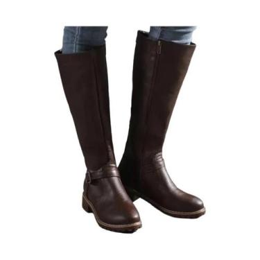 Imagem de Botas De Montaria Femininas De Inverno Acima Do Joelho Com Bico Redond