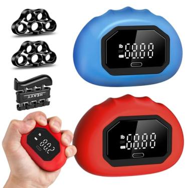 Imagem de Testador de força de mão – Dinamômetro de força para se divertir, dispositivo de exercício de mão recarregável com exercitador de dedo e esticador, equipamento de treino para palma vermelha, azul