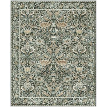 Imagem de Fortsea Tapete grande 20 x 25 cm verde escuro, tapete antiderrapante lavável de pilha baixa, design vintage para sala de estar espaçosa (20 x 25 cm verde escuro)