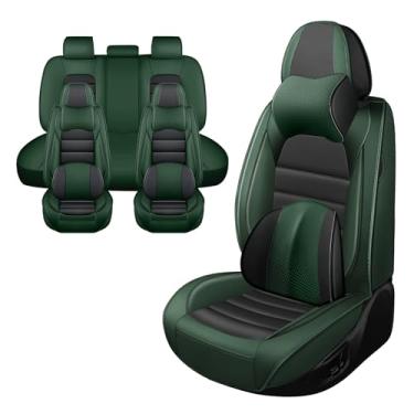 Imagem de Iceleather Capas de assento de carro de luxo para Honda Element 2003-2011, capa de assento de couro PU macio respirável impermeável com bolsos de armazenamento (preto e verde, conjunto completo com
