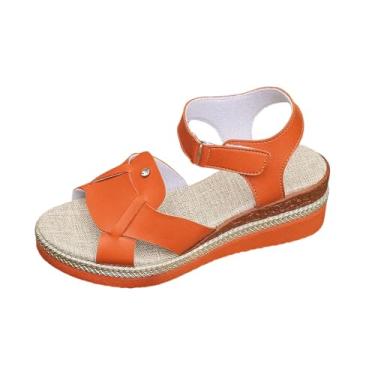 Imagem de Chinelo feminino com boca de peixe plataforma de fundo grosso para roupas de verão e caminhadas confortáveis, Laranja, 36