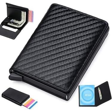 Imagem de Carteira Porta Cartões Automática Antifurto RFID Slim Pop-Up em Couro Sintético PU – Design Minimalista Compacto com Ejetor Rápido de Cartões