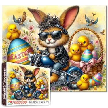 Imagem de Quebra-cabeça de 1000 peças para adultos, coelhinho da páscoa, motocicleta, coelho, pintinho, ovos, arte, 1000 peças, jogo faça você mesmo, artesanato de coelhinho entrega ovo de Páscoa