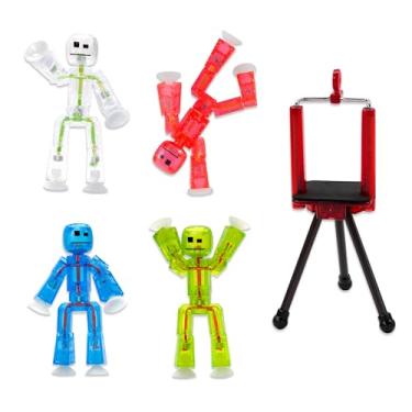 Imagem de Zing Stikbots, Set of 4 Clear Stikbot Poseable Action Figures and Mobile Phone Tripod, Stop Motion Animation Toys, Great for Kids Ages 4 and Up