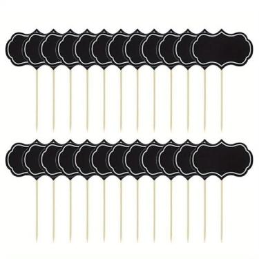 Imagem de 24 peças de lousa em branco, enfeite de cupcake, placas de etiqueta de bufê, sobremesa, topo de bolo, palito de dente, decorações de festa de casamento