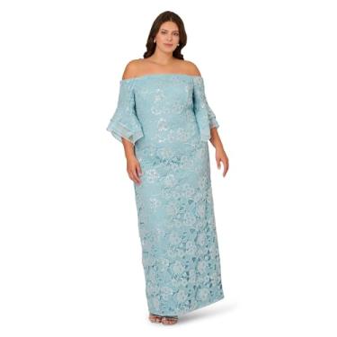 Imagem de Adrianna Papell, Vestido de coluna combo de renda com lantejoulas, azul-piscina arejado, Aqua arejado, 25 Plus Size
