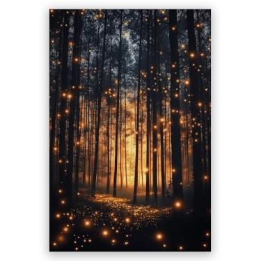Imagem de Moody Botanical Canvas Wall Decor Posters Magical Forest Wall Art Print Dark Maximalist Art Prints Enchanted Fireflies Decoração Floresta Paisagem Decoração Natureza Pôster 20 x 30 cm Sem moldura