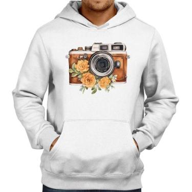 Imagem de Moletom Máquina Fotográfica Vintage e Flores - Foca na Moda, Branco, G