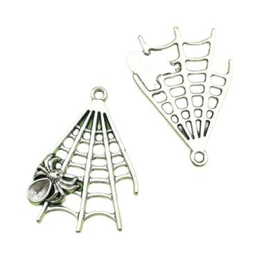 Imagem de Pingentes Antigos Prateados De Halloween 10/13 Peças: Caveira E Teia D