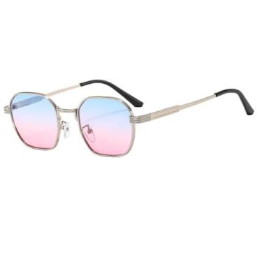 Imagem de HPIRME Óculos retrô femininos com lentes degradê, armação de metal, multicoloridos, estilo punk, proteção UV400 (prata-azul-rosa)