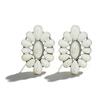 Imagem de TIANHONGYAN Brincos femininos com pingente geométrico oval turquesa ocidental boêmia, estilo caubói ocidental, étnico, gota, joia, Small, Metal, Sem pedra preciosa