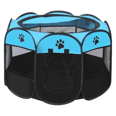 Imagem de Tenda Dobrável para Pets Octogonal | Cama para Cachorro e Gato Resistente a Arranhões com Zíper e Tela Mosquiteiro(azul,2pcs)