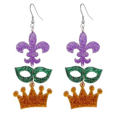 Imagem de Brincos femininos de carnaval fofo com flor de árvore roxo verde amarelo brincos de acrílico para férias, Large, Liga de aço, Sem pedra preciosa
